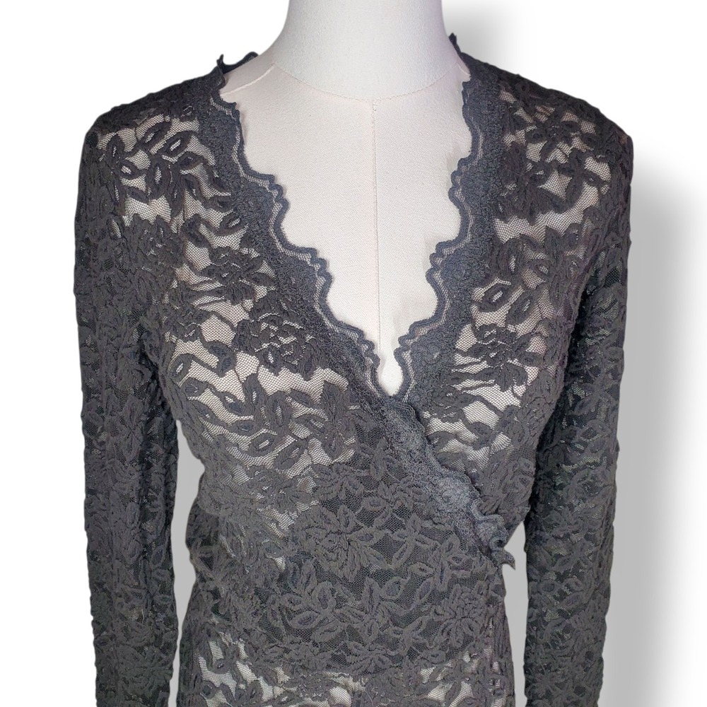 Rosemunde Copenhagen Black Floral Lace V-Neck Wrap Dress Womans Small Whimsigoth - Picture 3 of 12